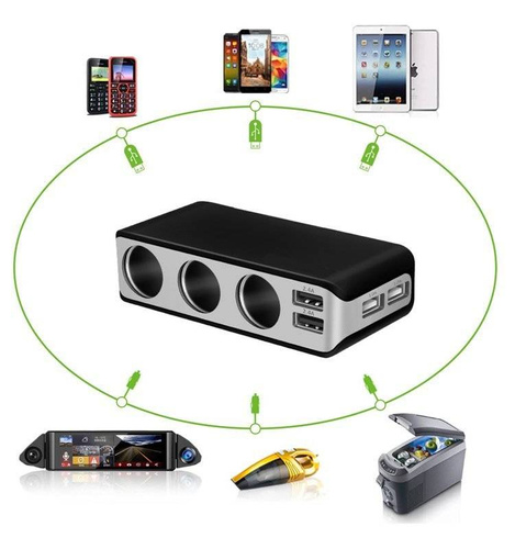 HC67B | Rozdeľovač do zásuvky zapaľovača cigariet | Voltmeter | 4 USB porty