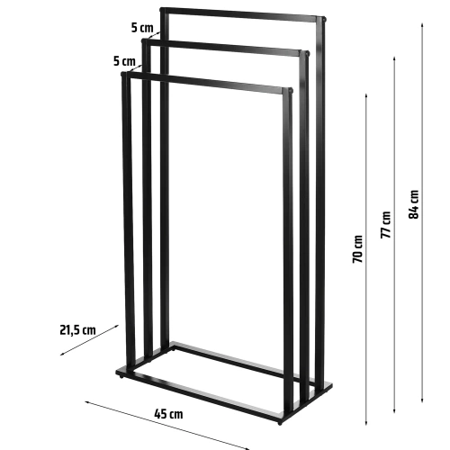TRF-450-NOIR | Porte-serviettes triple | sèche-serviettes | noir