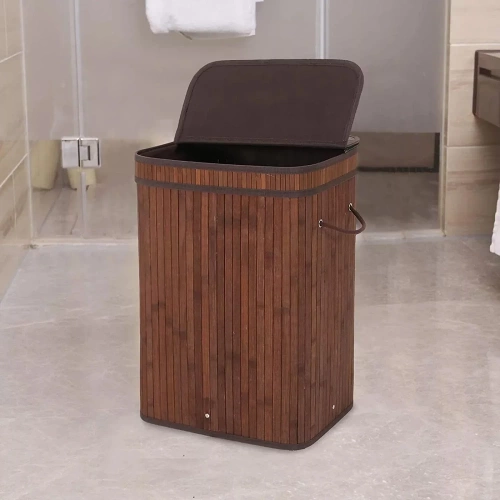 RYL-100L-DABR | Brown laundry basket | Bamboo toy box | Wooden clothes basket | Two-compartment laundry basket for the bathroom