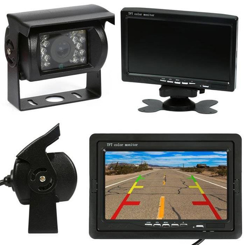 2in1 | PZ607 PZ470 | Set 12 / 24V - 18ir 12-24v reversing camera with monitor 7 "LCD TFT with remote control + AV RCA 10M cable