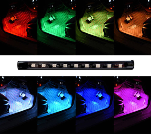 Iluminación interior del coche LED RGB vía USB | Conexión Bluetooth con la aplicación en el teléfono | 4x Tira LED 9 diodos 5050 15cm | Control remoto por infrarrojos | modos de música
