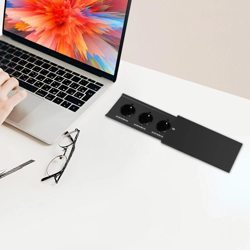 Presa da incasso per piano con coperchio scorrevole | doppia presa elettrica con caricatore USB PD | nero | JX-S329-BLACK