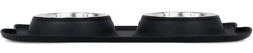 SBL-292-PRETO | Tigela dupla para animais de estimação | Tigela com almofada antiderrapante de silicone | Conjunto de duas tigelas de metal