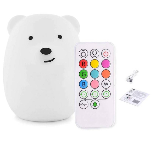 NL-04 | Silikoninė RGB LED lempa vaikams | Teddy Bear Bear LED | IR nuotolinio valdymo pultas