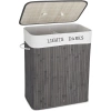 ZYL-100L-GRIGIO | Cesto per la biancheria grigio | Contenitore per giocattoli in bambù | Cesto porta abiti in legno | Portabiancheria a due scomparti per il bagno