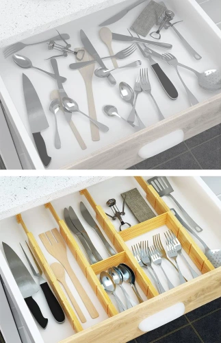 Organizador de gavetas para móveis | Separador de gaveta ajustável | Separador de bambu com 9 divisórias | KBT-W566