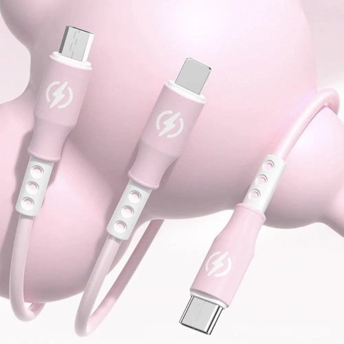 B2-3v1-růžová | USB kabel se třemi nabíjecími konektory