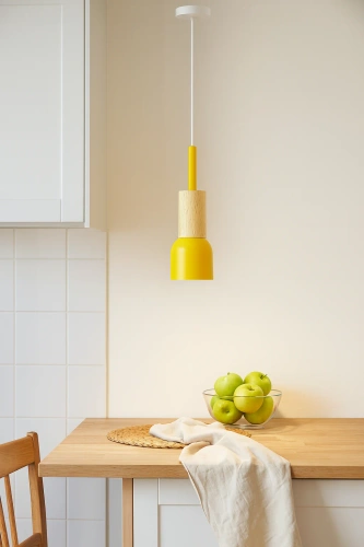 Suspensão minimalista em estilo escandinavo com soquete de teto E27 e detalhe em madeira | amarelo | YG-XD002C-Y
