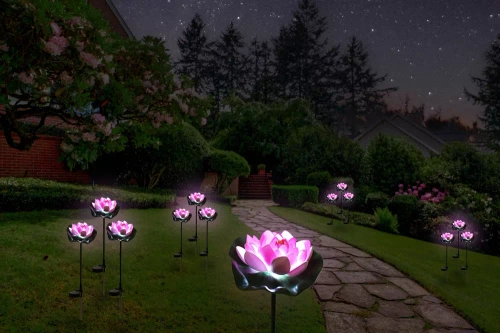 FLD-39-ROSE | Lampe solaire de jardin à LED Nénuphar, Lotus | 70 cm, 600 mAh