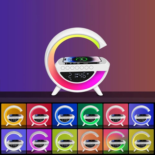 LED Alarm Clock with Wireless Charger, Bluetooth Speaker and RGB Night Light - Multifunctional Clock BT3401