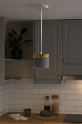 Hanglamp met houten element | Scandinavisch minimalistisch design met E27 plafondfitting, geschikt voor woonkamer, slaapkamer | grijs | YG-XD003-GY