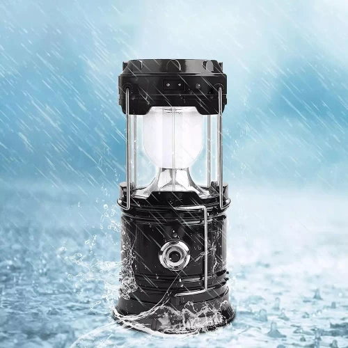 HWL-001-UE | Lampe de camping solaire à LED, torche touristique avec fonction powerbank | Noir