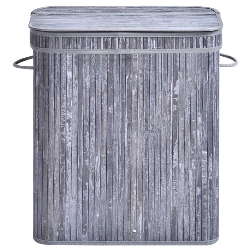 RYL-100L-GRIS | Panier à linge gris | Conteneur de jouets en bambou | Panier à vêtements en bois | Panier à linge à deux compartiments pour la salle de bain