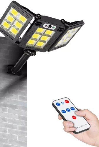 LD-W786 | Lampe solaire LED de jardin avec détecteur de mouvement et crépusculaire IP65 | 3 panneaux réglables | 360 LED COB | Télécommande IR