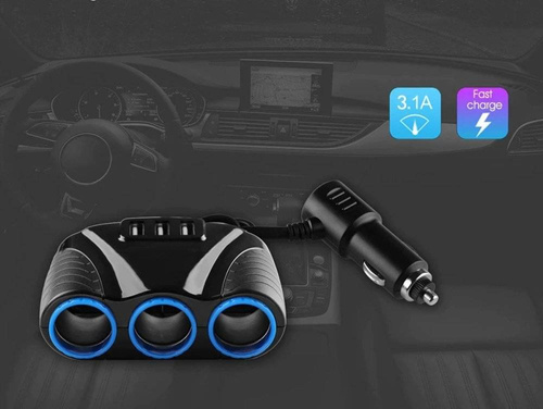 C08 | Cigarette lighter socket divider 120W | 3 USB 3.1A ports