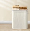 RYL-100L | Panier à linge blanc | Conteneur de jouets en bambou | Panier à vêtements en bois | Panier à linge à deux compartiments pour la salle de bain