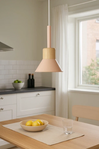 Pendant light | E27 socket, wooden details, minimalist Scandinavian style | pink | YG-XD002B-P
