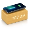 Wooden digital LED clock with 10 W wireless charger | alarm clock with 3 alarms and thermometer | SXM-017