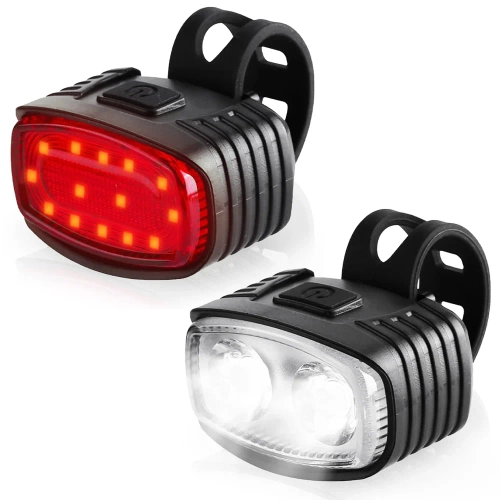 Set de lumini USB LED pentru biciclete – Față Albă + Spate Roșu | Lumini puternice pentru biciclete| cu baterie | BK-L8005