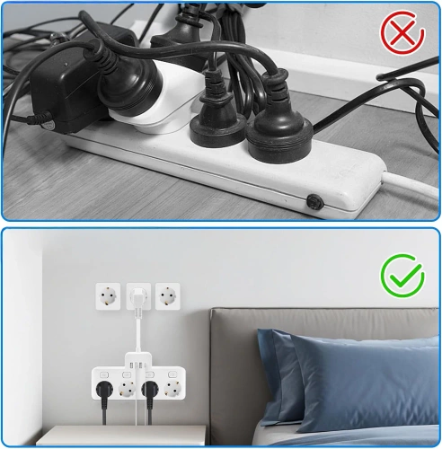 Extensão elétrica com 4 tomadas Schuko 45° com USB-A, USB-C PD 20 W e Lightning | BGS-A+C+L-W