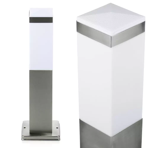 LLF-45CM | Candeeiro de pé para jardim, poste quadrado para lâmpada E27 | Fonte de alimentação 230V, aço inoxidável | Inox, 45cm