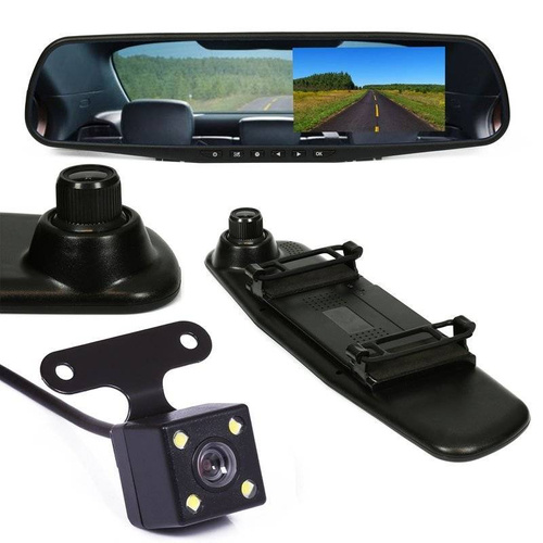 Sæt - bakkamera med køreoptager i bakspejlet 4,3" TFT LCD til bakkamera 12V PZ702-1-DVR