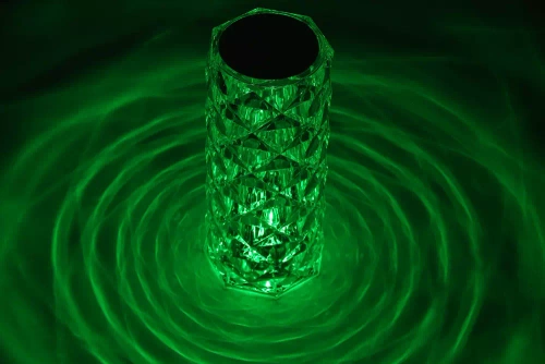 RPL-C16-RVB | Lampe de table LED en cristal | motif rose | 16 couleurs RVB, écran tactile, télécommande, câble USB-C, batterie 2000mah