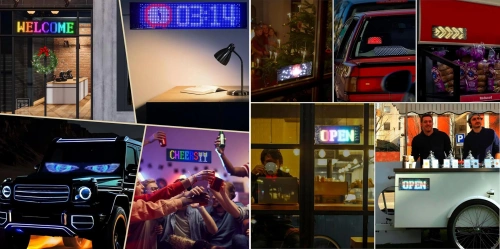 Programmerbar LED display til bil og lastbil | 92x374 mm | RGB | Tilpassede tekster og animationer | HRP-1664