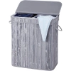 RYL-100L-СИВ | Сив кош за пране | Бамбуков контейнер за играчки | Дървена кошница за дрехи | Кош за пране за баня с две отделения
