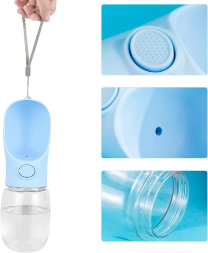 PAC-500ML-ALBASTRU | Adapator portabil pentru animale | Sticlă de apă pentru un câine sau pisică | Sticla de apa cu bol atasat