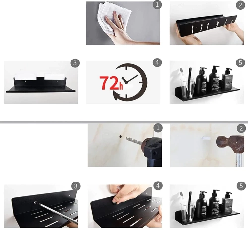 BDS-L80CM-B | Estante de baño metálico | Estante de ducha negro 80cm | Estante colgante