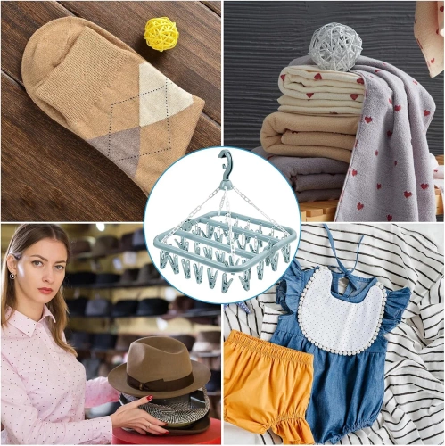 SDC-D032-BLEU | Sèche-linge suspendu pour vêtements, sous-vêtements et chaussettes | cintre | 32 extraits