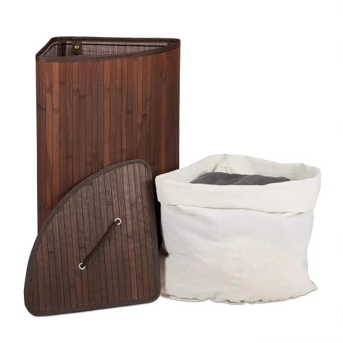 AYL-60L-DABR | Panier à linge marron | Conteneur de jouets en bambou | Panier à linge en bois | Panier à linge à un compartiment pour la salle de bain | Panier d'angle