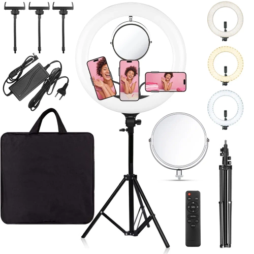 M45-60W-B | Ring lamp with mirror | Ring light with tripod | Set with power supply and 60W ring