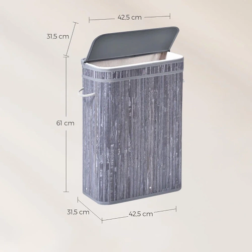 UYL-80L-GRIS | Cesto de ropa gris | Contenedor de juguetes de bambú | Cesta de ropa de madera | Cesto de ropa sucia de un compartimento para el baño