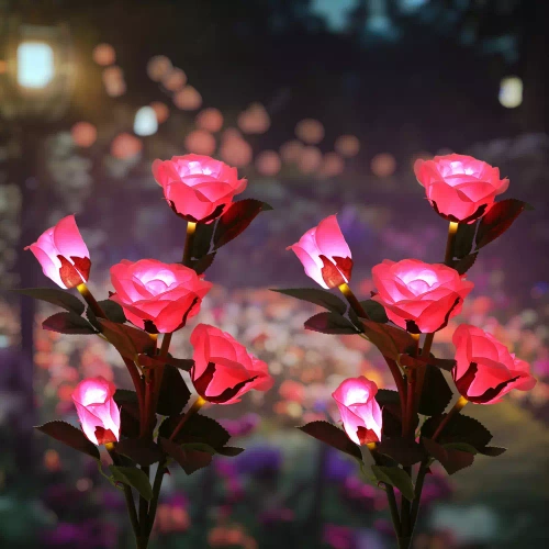 FLD-35-ROZE | Zonnebloem | LED-tuinlamp op zonne-energie Roze rozen | 74cm, 600mAh