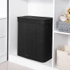 RYL-100L-NOIR | Panier à linge noir | Conteneur de jouets en bambou | Panier à vêtements en bois | Panier à linge à deux compartiments pour la salle de bain