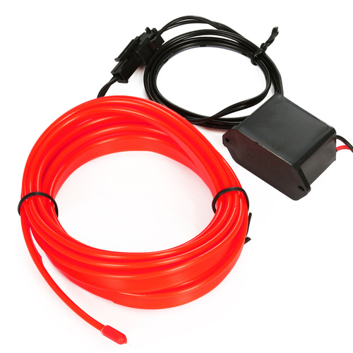 El Wire Red 1M sæt - Ambient Light EL Wire fiberoptik med en separat 12V inverter