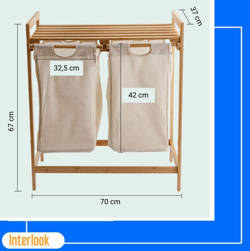 NZ-2BS-Bambu | Cesto de roupa duplo com armário | Bambu