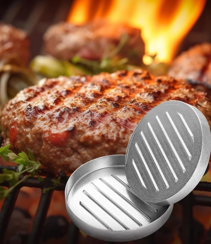 HM-S117-STRIEBORNÁ | Forma na burger | Lis na mäso | Forma na prípravu mäsa na gril