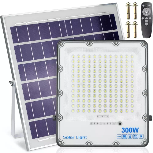 Set projecteur LED 300W + Panneau solaire 6V/18W avec télécommande | 5000lm, 12000mAh, IP66