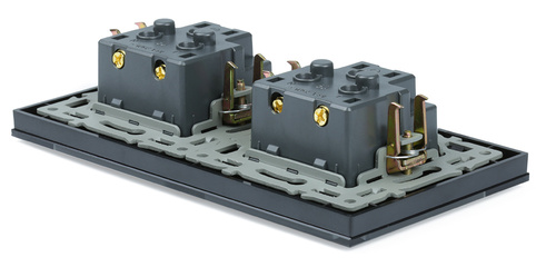 F60-SC80-2 | Double socket with ground F60 with frame | Black tempered glass | 230V