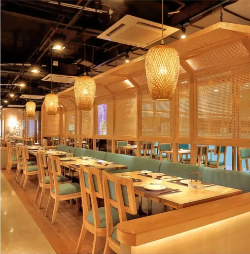 Lampă suspendată din bambus realizată manual | BOHO | candelabru chinezesc