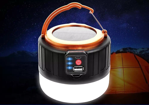 HWL-004 | LED-campinglamp op zonne-energie, toeristische zaklamp met powerbank-functie | 5 verlichtingsmodi, SOS, 2400 mAh, tot 10 uur gebruik