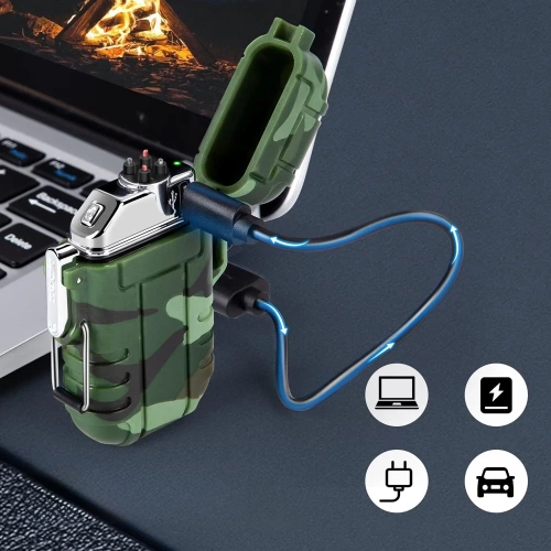 JL-F12-Verde | Accendino al plasma | Accendino impermeabile di sopravvivenza | Accendino caricato tramite USB