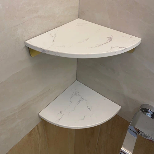 TBD-211-BLANC-MRBL | Etagère d'angle pour salle de bain | Etagère en marbre pour cosmétiques