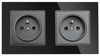 F60-SC80-2 | Toma de tierra doble F60 con marco | Vidrio templado negro | 230V