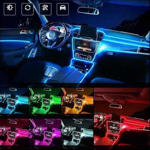 Luz ambiente RGB-2M | Fibra óptica unilateral | Faixa led multicolorida | O fio