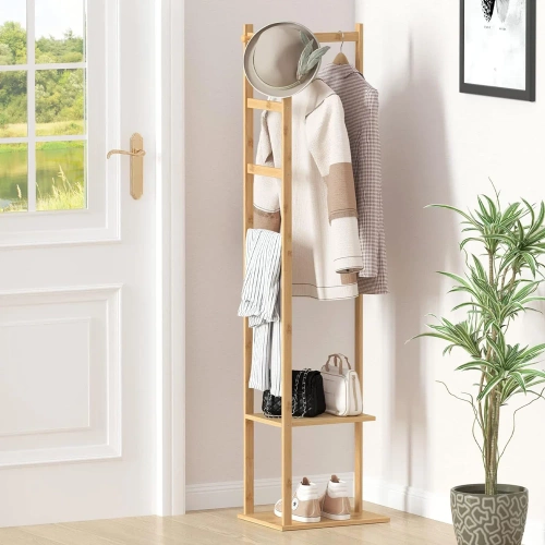 BYY-505-YW | Clothes rack with shelves | light bamboo