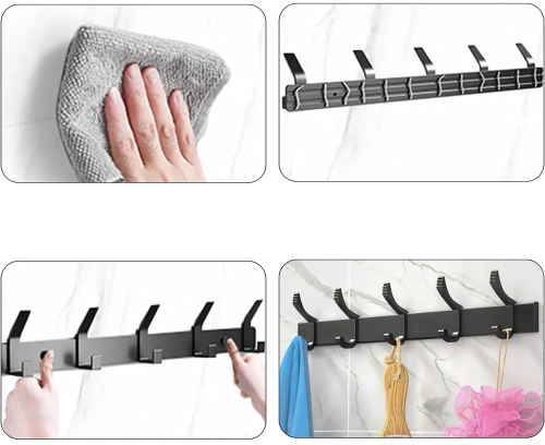 QH-8G-GRIS | Support mural avec crochets coulissants | Cintre de salle de bain en métal | Porte-vêtements ou porte-serviettes